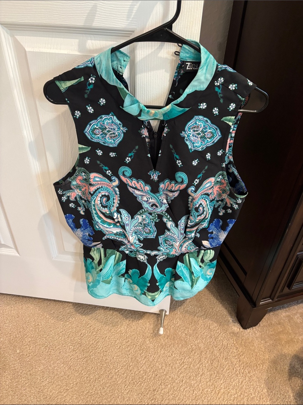 Black Teal Paisley-Print Sleeveless Cami